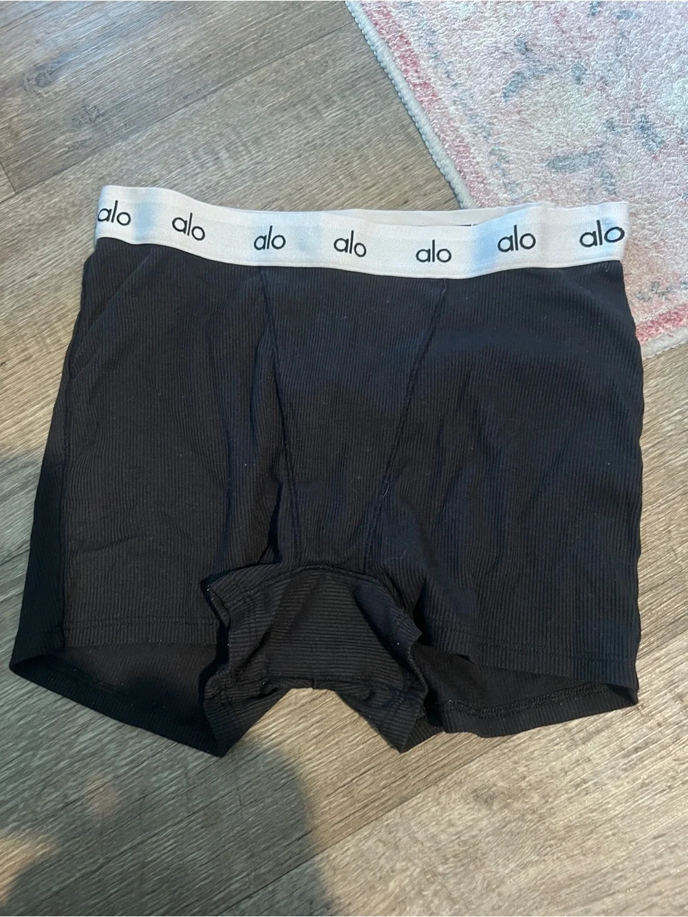Black Ribbed Boxer Briefs with White Logo Waistband